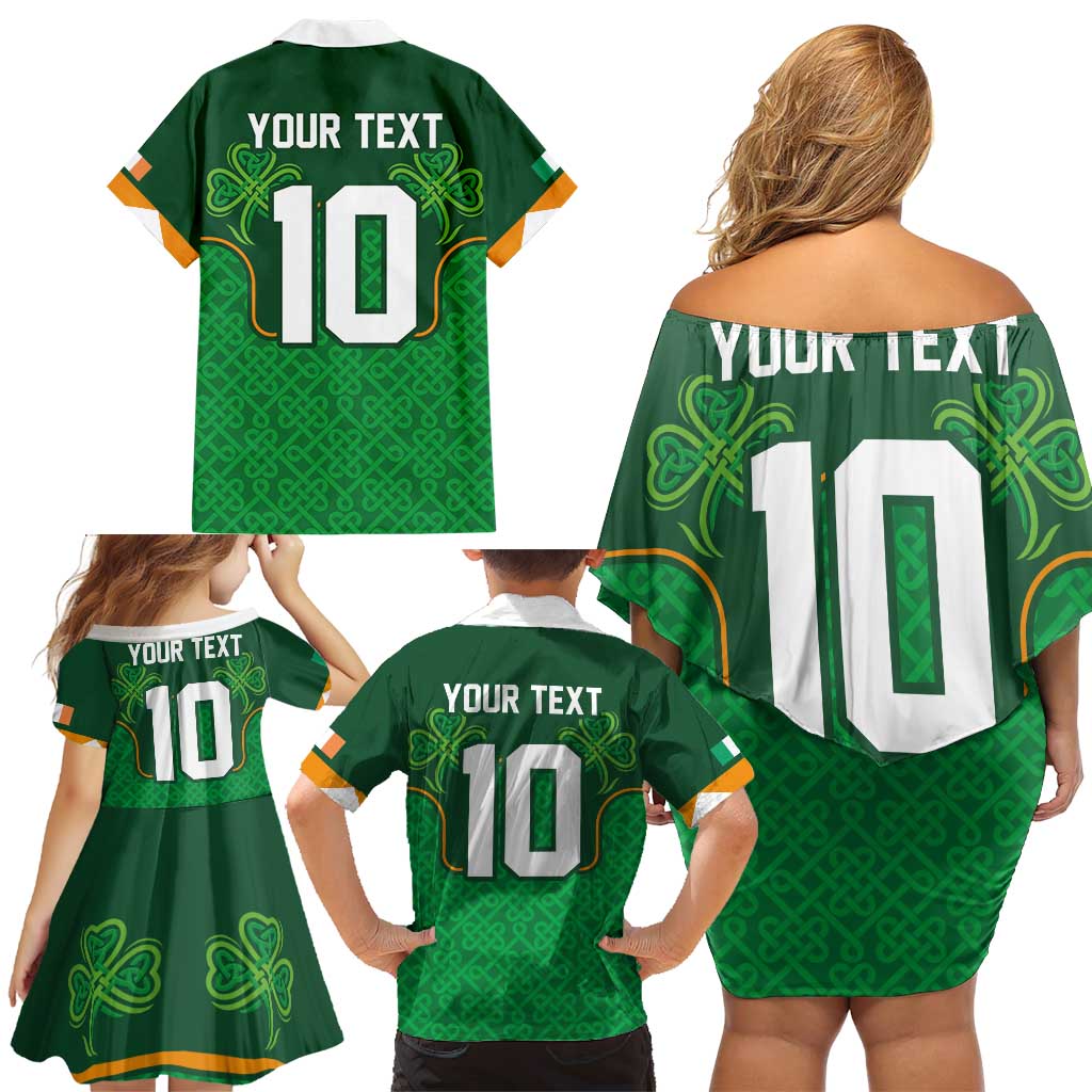 Custom Ireland Football Family Matching Off Shoulder Short Dress and Hawaiian Shirt The Boys in Green-Go Champions