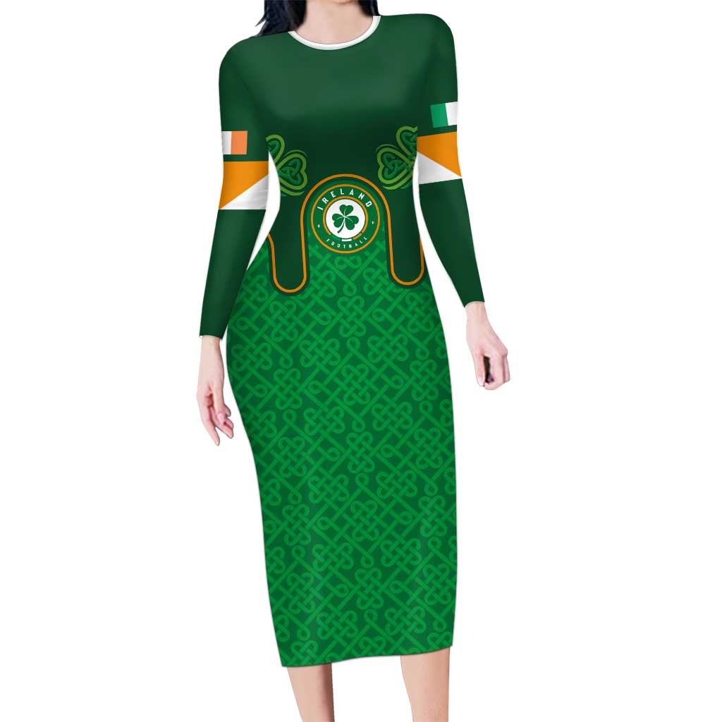 Custom Ireland Football Long Sleeve Bodycon Dress The Boys in Green-Go Champions