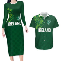 Custom Ireland Rugby-Celtic Shamrocks Couples Matching Long Sleeve Bodycon Dress and Hawaiian Shirt