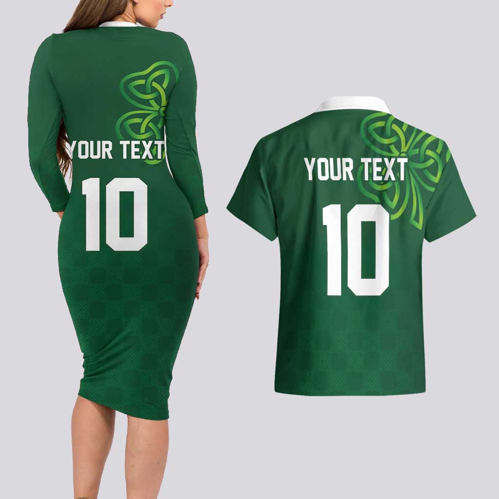 Custom Ireland Rugby-Celtic Shamrocks Couples Matching Long Sleeve Bodycon Dress and Hawaiian Shirt