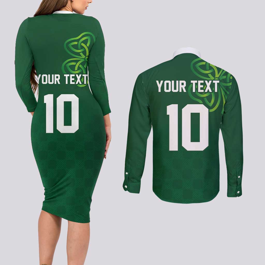 Custom Ireland Rugby-Celtic Shamrocks Couples Matching Long Sleeve Bodycon Dress and Long Sleeve Button Shirt