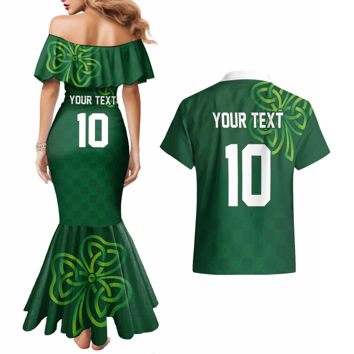 Custom Ireland Rugby-Celtic Shamrocks Couples Matching Mermaid Dress and Hawaiian Shirt