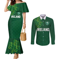 Custom Ireland Rugby-Celtic Shamrocks Couples Matching Mermaid Dress and Long Sleeve Button Shirt