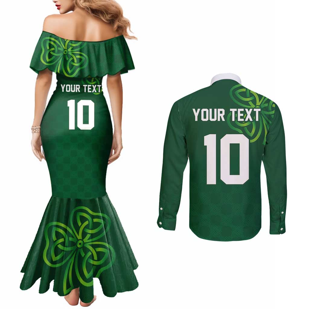 Custom Ireland Rugby-Celtic Shamrocks Couples Matching Mermaid Dress and Long Sleeve Button Shirt