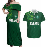 Custom Ireland Rugby-Celtic Shamrocks Couples Matching Off Shoulder Maxi Dress and Hawaiian Shirt