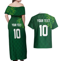 Custom Ireland Rugby-Celtic Shamrocks Couples Matching Off Shoulder Maxi Dress and Hawaiian Shirt