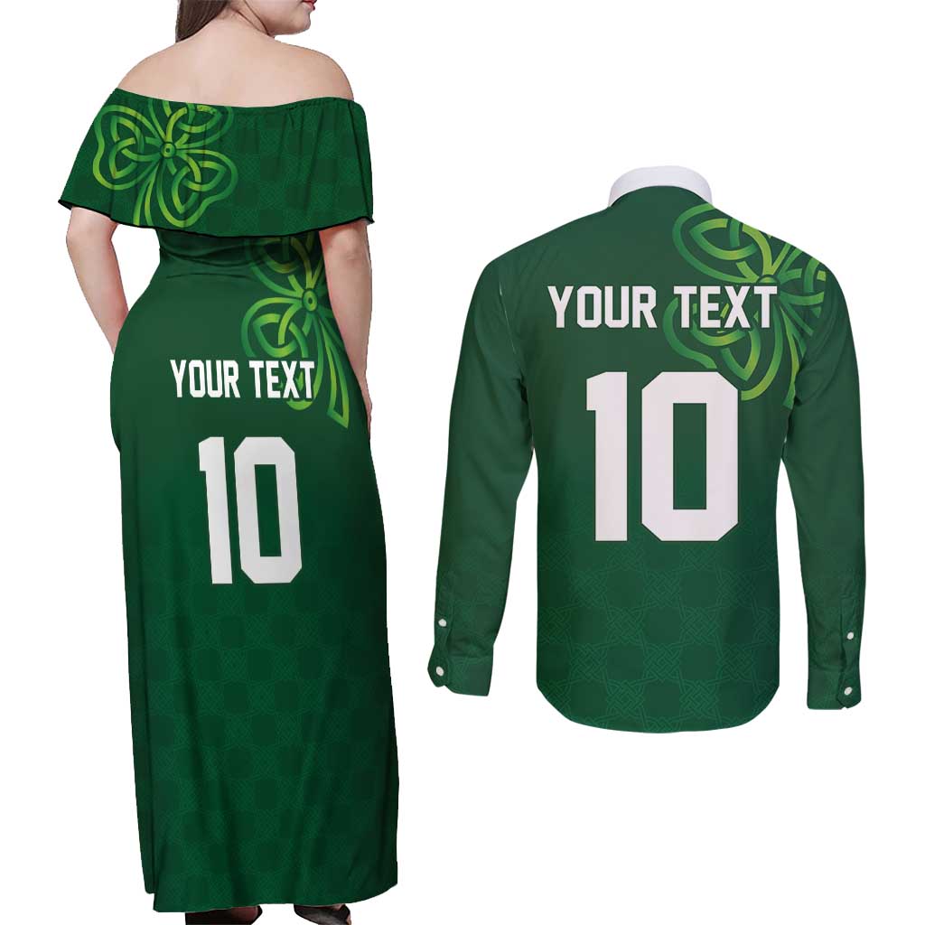 Custom Ireland Rugby-Celtic Shamrocks Couples Matching Off Shoulder Maxi Dress and Long Sleeve Button Shirt