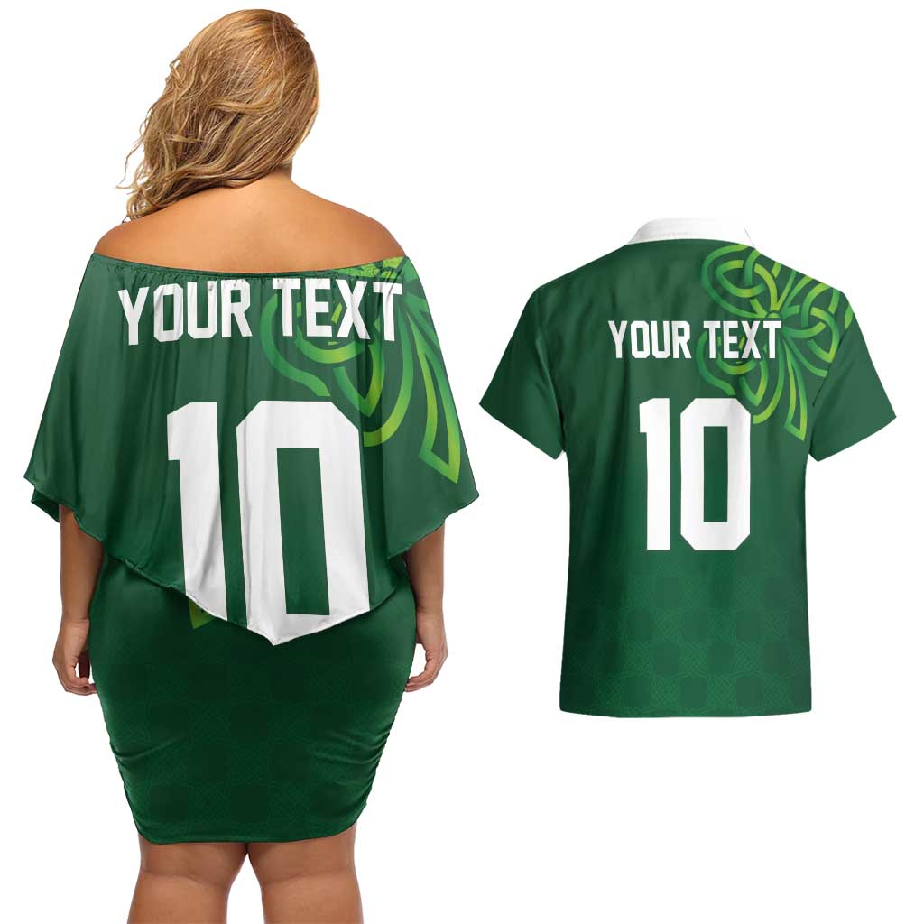 Custom Ireland Rugby-Celtic Shamrocks Couples Matching Off Shoulder Short Dress and Hawaiian Shirt
