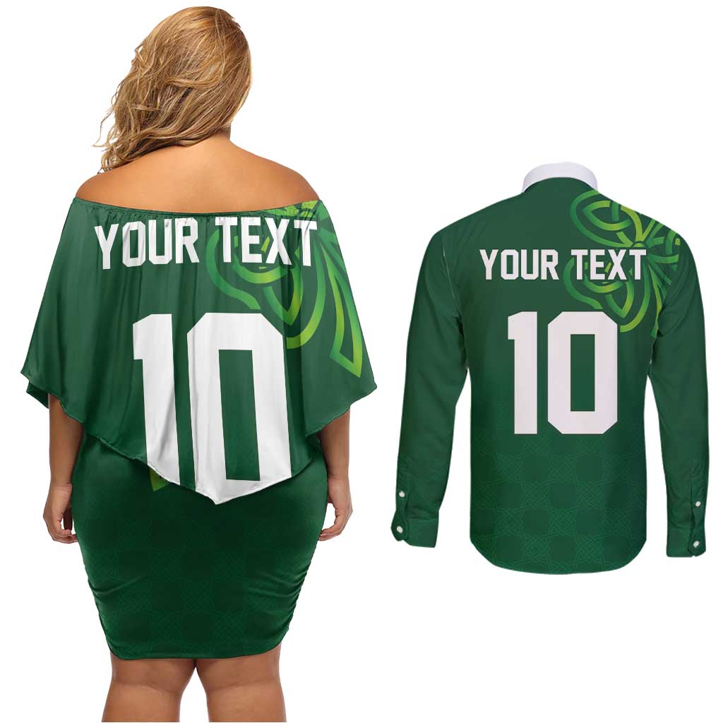 Custom Ireland Rugby-Celtic Shamrocks Couples Matching Off Shoulder Short Dress and Long Sleeve Button Shirt