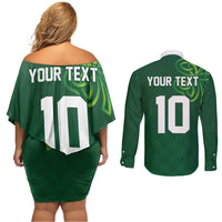 Custom Ireland Rugby-Celtic Shamrocks Couples Matching Off Shoulder Short Dress and Long Sleeve Button Shirt