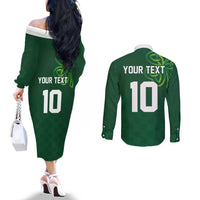 Custom Ireland Rugby-Celtic Shamrocks Couples Matching Off The Shoulder Long Sleeve Dress and Long Sleeve Button Shirt