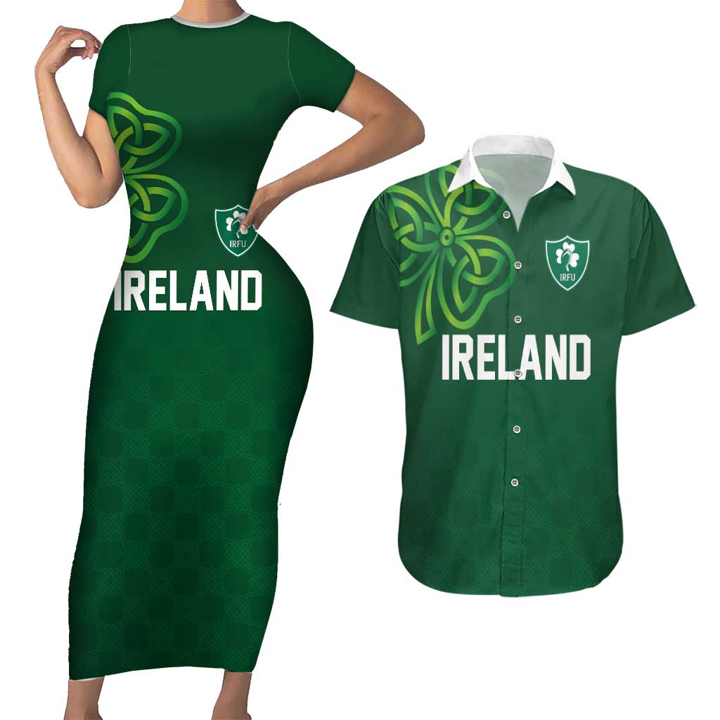 Custom Ireland Rugby-Celtic Shamrocks Couples Matching Short Sleeve Bodycon Dress and Hawaiian Shirt