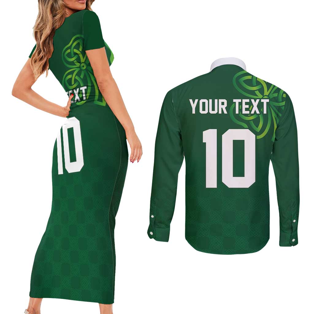 Custom Ireland Rugby-Celtic Shamrocks Couples Matching Short Sleeve Bodycon Dress and Long Sleeve Button Shirt