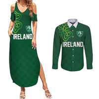 Custom Ireland Rugby-Celtic Shamrocks Couples Matching Summer Maxi Dress and Long Sleeve Button Shirt