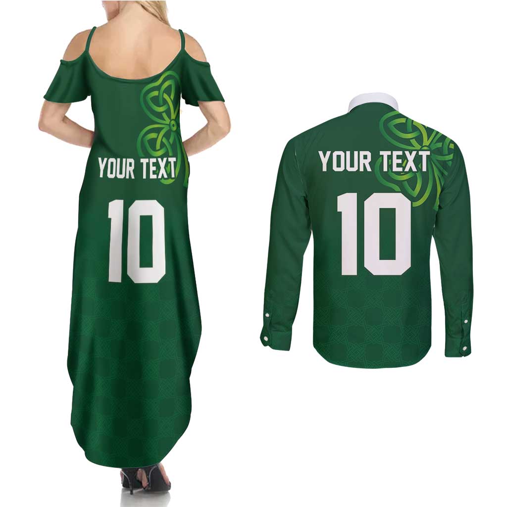 Custom Ireland Rugby-Celtic Shamrocks Couples Matching Summer Maxi Dress and Long Sleeve Button Shirt