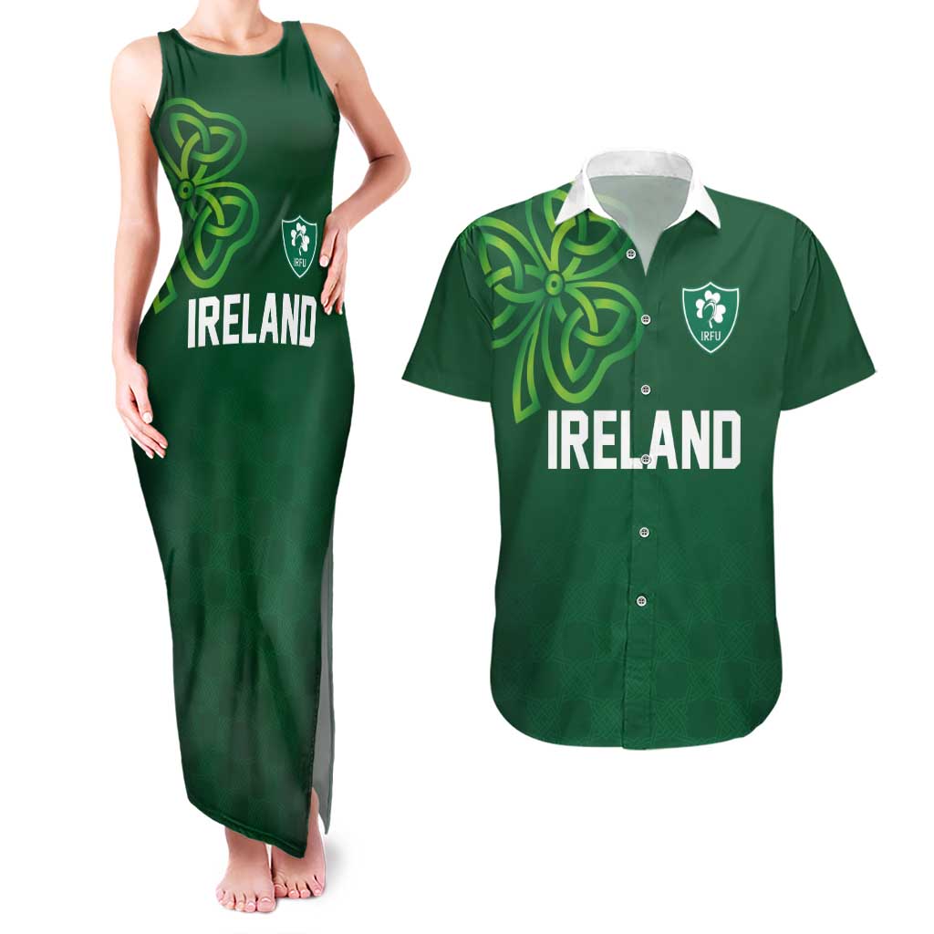 Custom Ireland Rugby-Celtic Shamrocks Couples Matching Tank Maxi Dress and Hawaiian Shirt