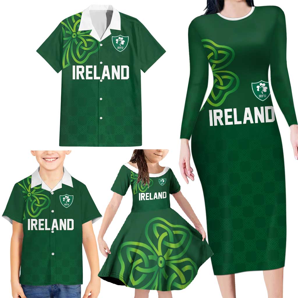 Custom Ireland Rugby-Celtic Shamrocks Family Matching Long Sleeve Bodycon Dress and Hawaiian Shirt