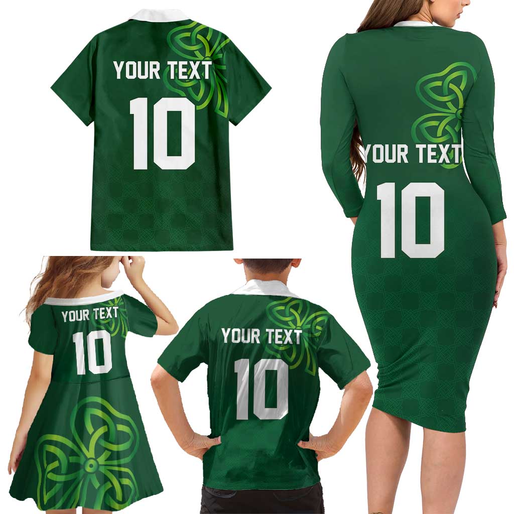 Custom Ireland Rugby-Celtic Shamrocks Family Matching Long Sleeve Bodycon Dress and Hawaiian Shirt