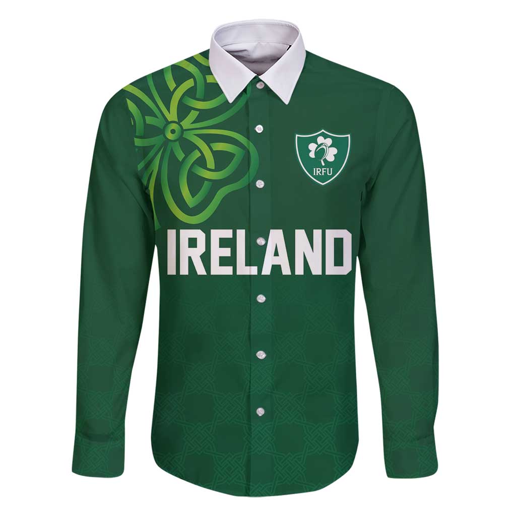 Custom Ireland Rugby-Celtic Shamrocks Family Matching Long Sleeve Bodycon Dress and Hawaiian Shirt