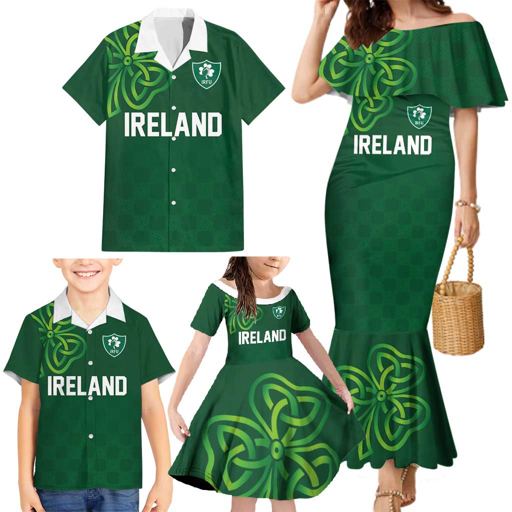 Custom Ireland Rugby-Celtic Shamrocks Family Matching Mermaid Dress and Hawaiian Shirt