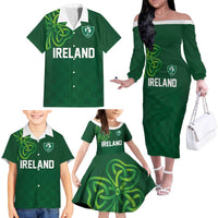 Custom Ireland Rugby-Celtic Shamrocks Family Matching Off The Shoulder Long Sleeve Dress and Hawaiian Shirt