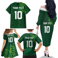 Custom Ireland Rugby-Celtic Shamrocks Family Matching Off The Shoulder Long Sleeve Dress and Hawaiian Shirt