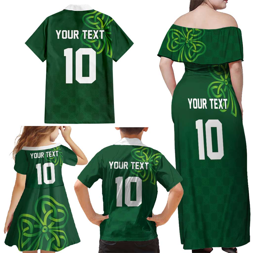 Custom Ireland Rugby-Celtic Shamrocks Family Matching Off Shoulder Maxi Dress and Hawaiian Shirt