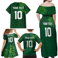 Custom Ireland Rugby-Celtic Shamrocks Family Matching Off Shoulder Maxi Dress and Hawaiian Shirt