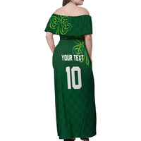 Custom Ireland Rugby-Celtic Shamrocks Family Matching Off Shoulder Maxi Dress and Hawaiian Shirt