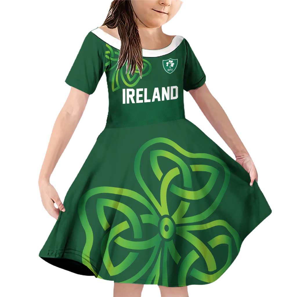 Custom Ireland Rugby-Celtic Shamrocks Family Matching Off Shoulder Short Dress and Hawaiian Shirt