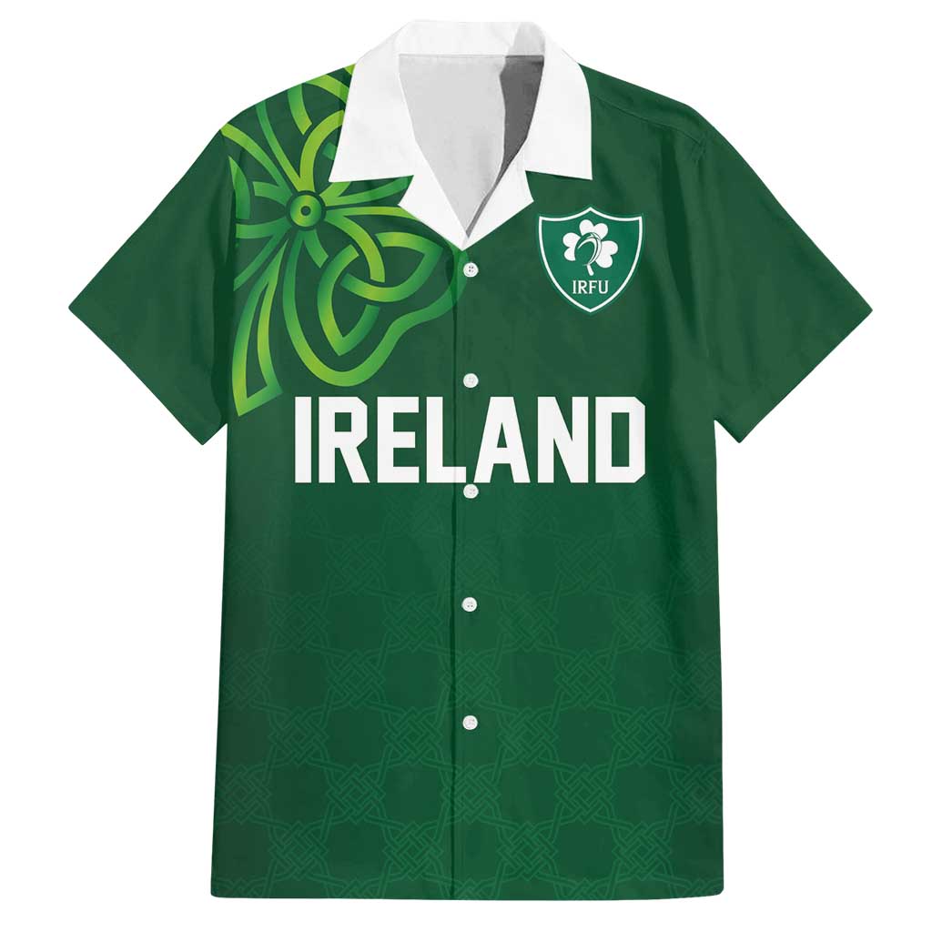 Custom Ireland Rugby-Celtic Shamrocks Family Matching Off Shoulder Short Dress and Hawaiian Shirt