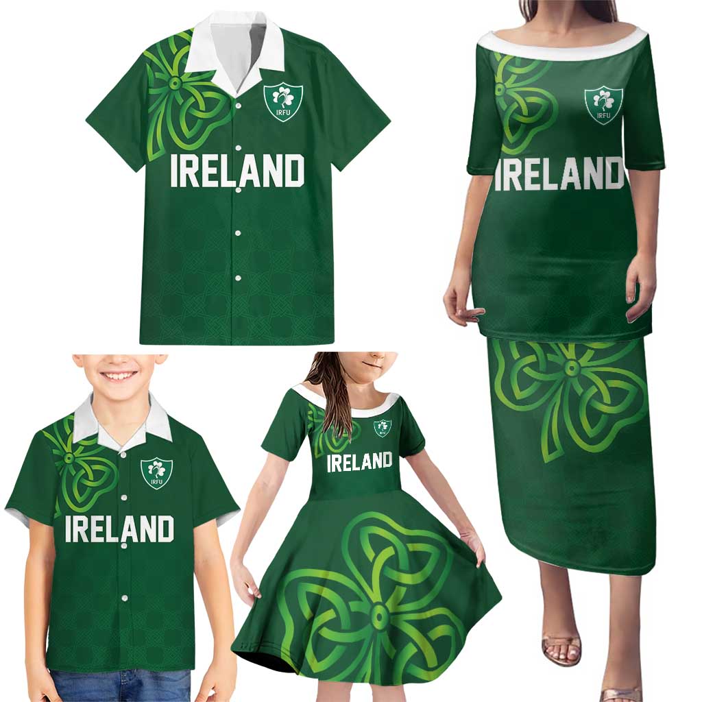 Custom Ireland Rugby-Celtic Shamrocks Family Matching Puletasi and Hawaiian Shirt
