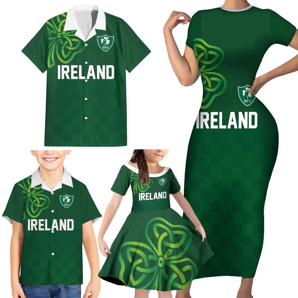Custom Ireland Rugby-Celtic Shamrocks Family Matching Short Sleeve Bodycon Dress and Hawaiian Shirt