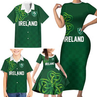 Custom Ireland Rugby-Celtic Shamrocks Family Matching Short Sleeve Bodycon Dress and Hawaiian Shirt