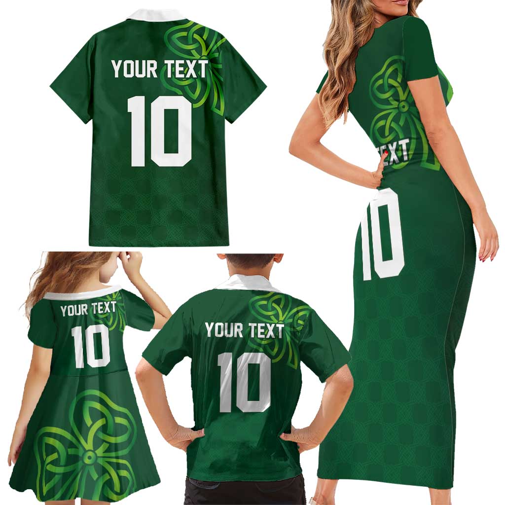 Custom Ireland Rugby-Celtic Shamrocks Family Matching Short Sleeve Bodycon Dress and Hawaiian Shirt