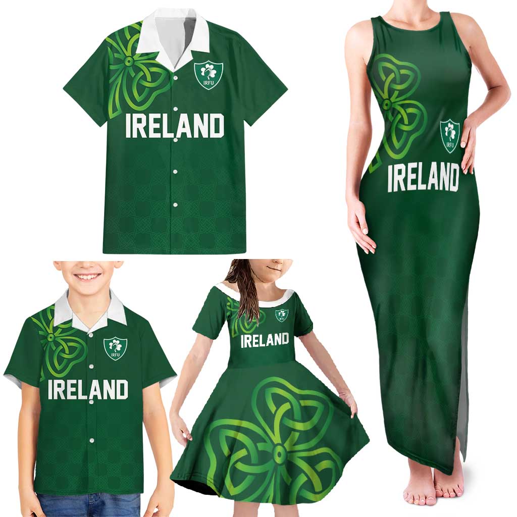 Custom Ireland Rugby-Celtic Shamrocks Family Matching Tank Maxi Dress and Hawaiian Shirt
