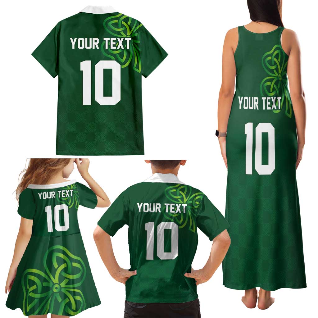 Custom Ireland Rugby-Celtic Shamrocks Family Matching Tank Maxi Dress and Hawaiian Shirt