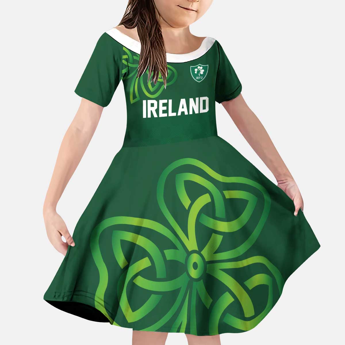 Custom Ireland Rugby-Celtic Shamrocks Kid Short Sleeve Dress