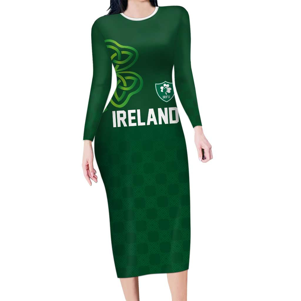 Custom Ireland Rugby-Celtic Shamrocks Long Sleeve Bodycon Dress