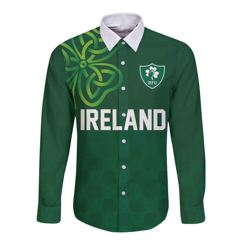 Custom Ireland Rugby-Celtic Shamrocks Long Sleeve Button Shirt
