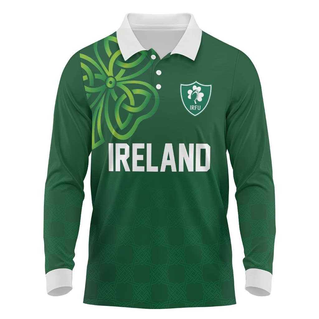 Custom Ireland Rugby-Celtic Shamrocks Long Sleeve Polo Shirt