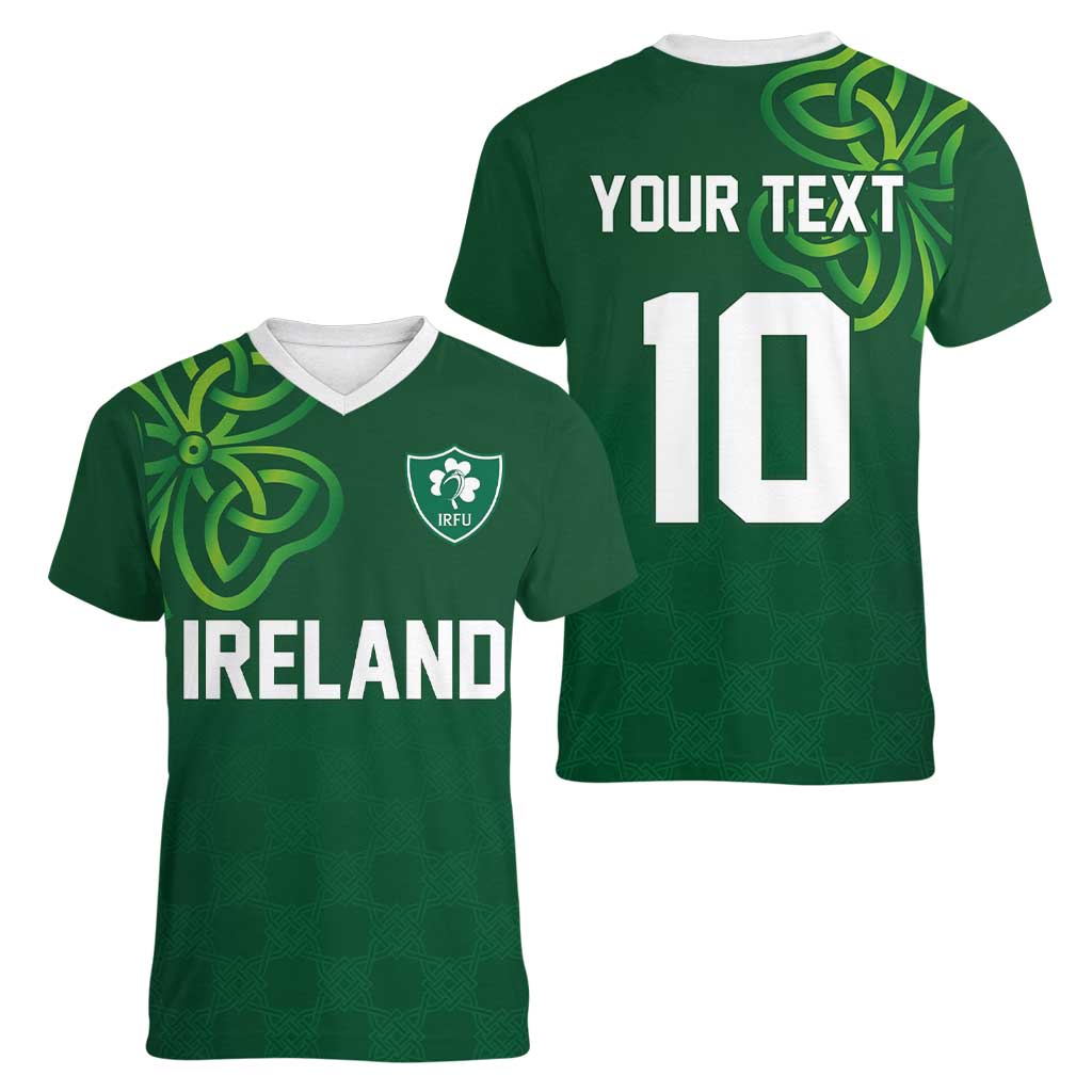 Custom Ireland Rugby-Celtic Shamrocks Women V-Neck T-Shirt