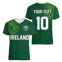Custom Ireland Rugby-Celtic Shamrocks Women V-Neck T-Shirt