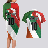 Custom Canada and Ireland Couples Matching Long Sleeve Bodycon Dress and Hawaiian Shirt Shamrocks and Maple Leaves
