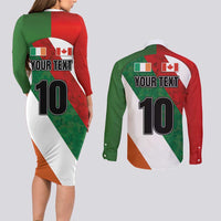 Custom Canada and Ireland Couples Matching Long Sleeve Bodycon Dress and Long Sleeve Button Shirt Shamrocks and Maple Leaves