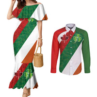 Custom Canada and Ireland Couples Matching Mermaid Dress and Long Sleeve Button Shirt Shamrocks and Maple Leaves
