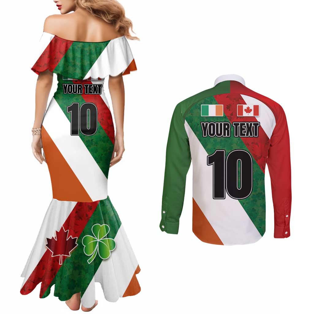 Custom Canada and Ireland Couples Matching Mermaid Dress and Long Sleeve Button Shirt Shamrocks and Maple Leaves