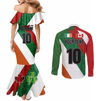 Custom Canada and Ireland Couples Matching Mermaid Dress and Long Sleeve Button Shirt Shamrocks and Maple Leaves