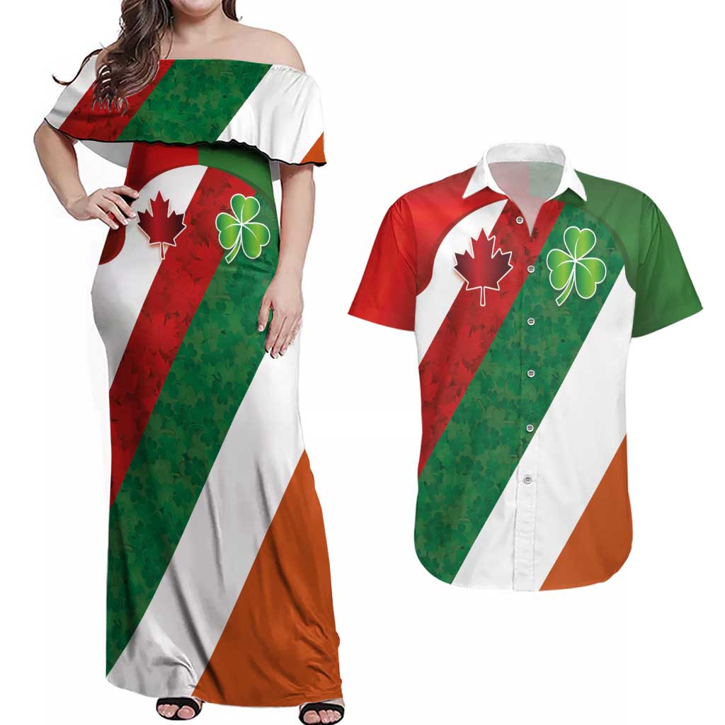 Custom Canada and Ireland Couples Matching Off Shoulder Maxi Dress and Hawaiian Shirt Shamrocks and Maple Leaves