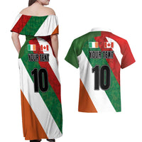 Custom Canada and Ireland Couples Matching Off Shoulder Maxi Dress and Hawaiian Shirt Shamrocks and Maple Leaves